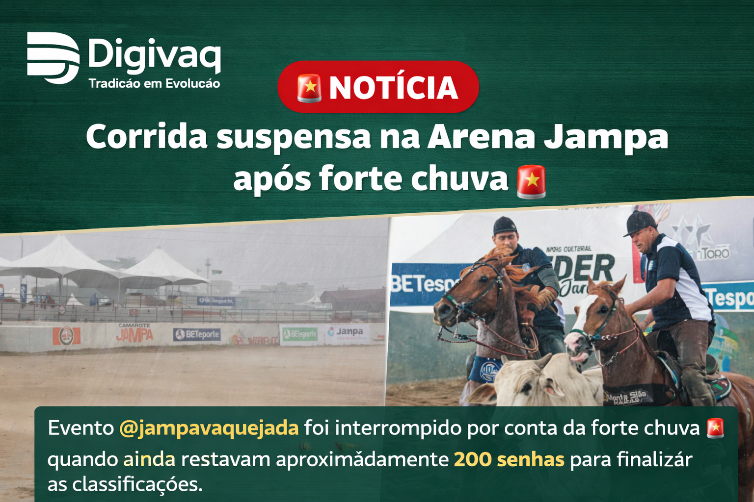 Corrida suspensa na Arena Jampa após forte chuva